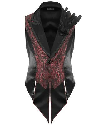 Devil Fashion Mens Aristocratic Vampire Tailed Waistcoat Vest - Black & Red • $94.71