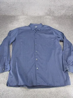 Ermenegildo Zegna Shirt Mens 2Xl Blue Striped Cotton Button Up • $24.99