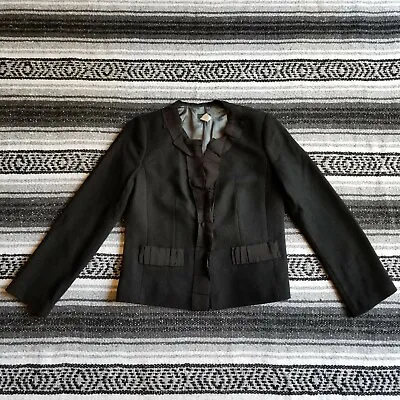 Women's J.Crew Sz 0 100% Wool Fully Lined Ruffle Hem Jacket Solid Black • $20.80