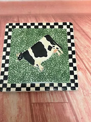 Sakura Oneida Barnyard Animals Cow Warren Kimble 7  Square Trivet Tile Kitchen • $14.88