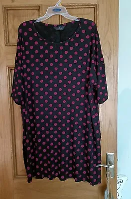 £6.95 • Buy Yours Clothing Black Pink Spot Dot Tunic Jersey Top T Shirt  Plus Size 22 / 24