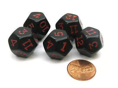 Set Of 5 D12 12-Sided 18mm Opaque RPG Dice - Black With Red Numbers • $7.67