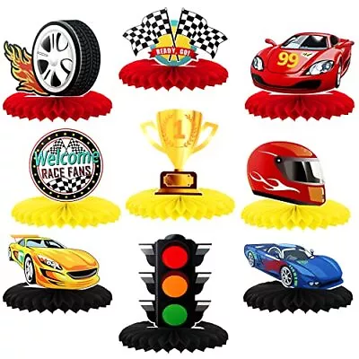 9 Pieces Race Car Party Decorations Race Car Honeycomb Centerpieces Racing Pa... • $20.53