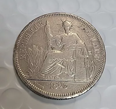 1896 French Indo China Silver Piastre Silver Coin C805 • $55