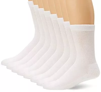 MediPEDS 8 Pair Diabetic Crew Socks With Non-Binding Top White : Men 12-15 • $28.52