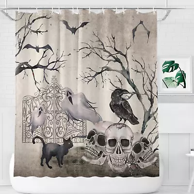 Strenflie Halloween Shower Curtain Vintage Gothic Skull Bathroom Curtains With • $14.49