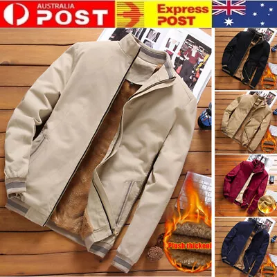 Men Winter Warm Fleece Plush Lined Jackets Stand Collar Zip UP Coat Outwear AU • $47.55