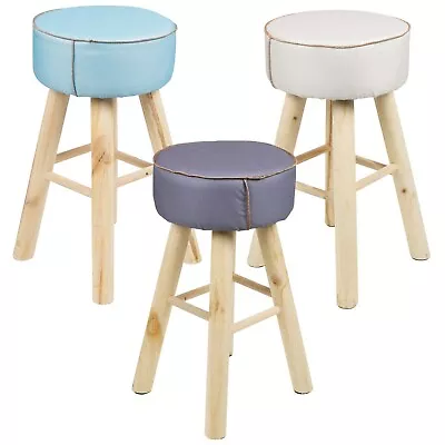 Round Tall Upholstered Cushioned Top Seating Scandinavian Wooden Leg Stool Chair • £31.99