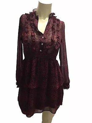 Zara Womens Ruffle Long Sleeve Purple /black Dress -xs • $22