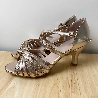I LOVE BILLY Ariene Champagne Vegan Leather Strappy Sandals Heels Size 40 • $49.95