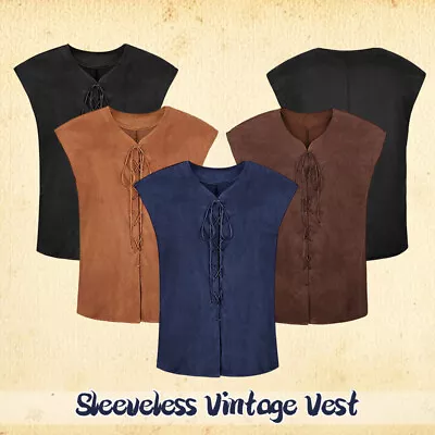 Men Lace Up Pirate Medieval Waistcoat Adult Vintage Renaissance Sleeveless Vest • $17.20