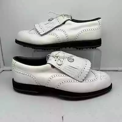 ETONIC Golf Shoes Mens 10 White Leather Wing Tip Tassel Spikes • $39.99