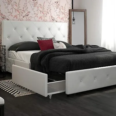 $629.90 • Buy White Twin Full Queen King Faux Leather Platform Bed Frame Storage Drawers Tuft
