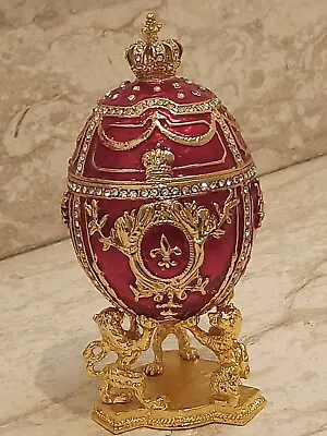 Diamond Faberge Egg 24k Gold Lion Fabrege Trinket 4ct Swarovski  200 Hmd Fabergé • $199