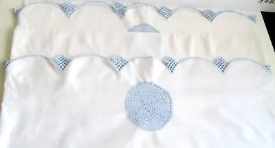 Vintage Pair Feather PILLOWCASES Handmade Large 24 X34  Initial P Cutwork Blue • $22