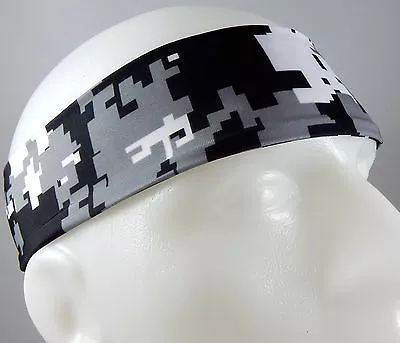 NEW! Super Soft Black Gray White Digital Camo Headband Sports Running Workout • $8.99