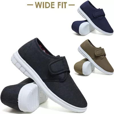 Mens Wide Fit Canvas Shoes Slip On Casual Boat Deck Loafers Sailor Driving Shoes • £13.95