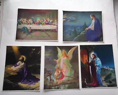 JESUS Picture Lot Of 5 Vintage 1960's Original Print Set Knocking Guardian Angel • $12