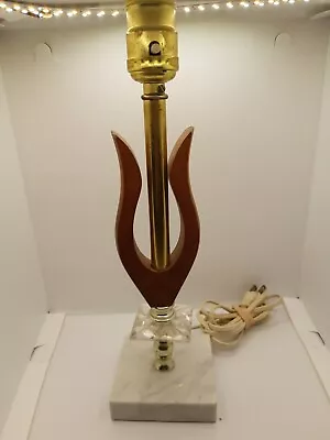 Vintage MCM Teak Tulip Lucite Marble Brass Lamp  Table 13  • $30.28