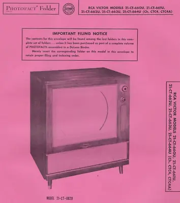 1956 RCA VICTOR 21-CT-660U TELEVISION Tv Photofact MANUAL 661U 662U 663U 664U • $10.99