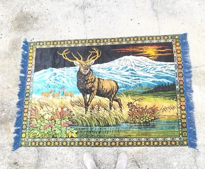 Big Vintage Bull Elk Nature Tapestry Wall Art Rug 48  X 73” / Lowered Shipping) • $29.95