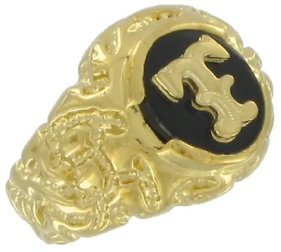 Black Onyx Initial  T  Signet Gold Tone Mens Ring USA Made Sz 13 • $18.66