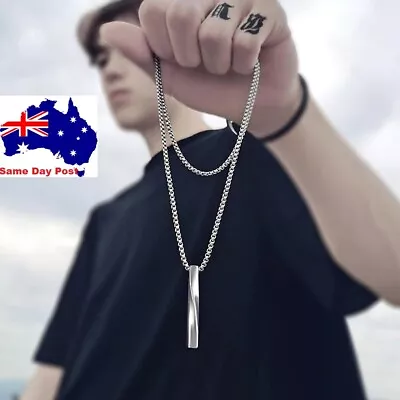 $7.15 • Buy Gold Silver Black Rectangle Pendant Necklace Men Trendy Simple Stainless  Chain