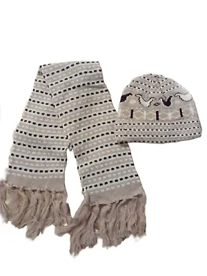 Hat And Scarf Set For Man And Women In Combination Of Cream Brown And White • £11.99