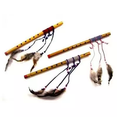 6 Wood Leather Wrap With Feathers Flute  Musical Flutes Music Wood  Beads • $23.66