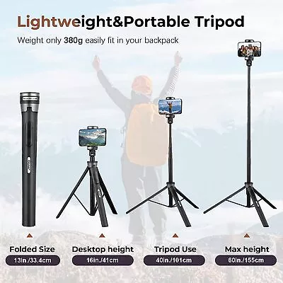 60'' Selfie Stick Tripod Wireless Remote Lightweight Portable Travel For IPhone • $17.99