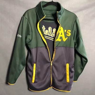 Oakland As Adult Jacket Stitches Small S Green Full Zip Pockets Vtg Worn S13 • $31.96