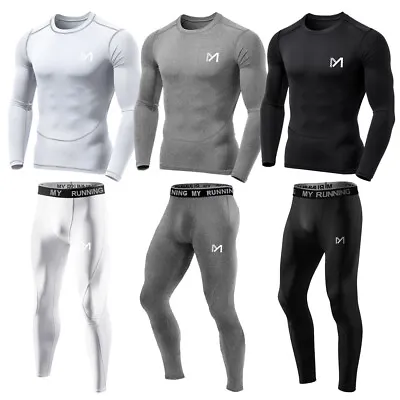 £10.99 • Buy Men's Compression Armour Base Layer Top Long Sleeve Gym Sports Shirt + Pants Set