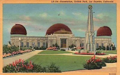 Postcard CA Los Angeles Planetarium Griffith Park 1950s Linen Vintage PC G7044 • $5