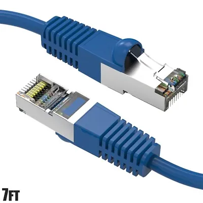 7FT Cat7 RJ45 Network LAN Ethernet SSTP Patch Cable Shielded Copper 600MHz Blue • $15.40