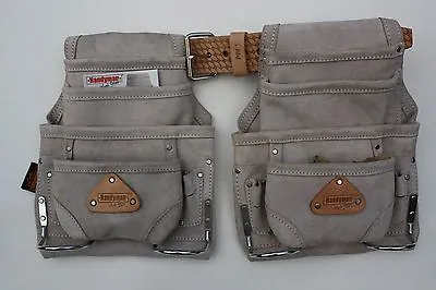 2 - 10 Pocket Carpenter Nail & Tool Bag W/ Leather Belt Construction Pouch Grey • $64.99