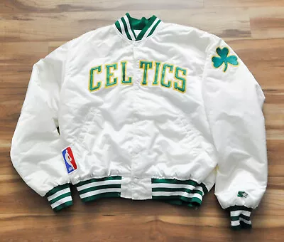 Boston Celtics STARTER Jacket Satin Vintage White NBA Men XL *READ* • $149.99