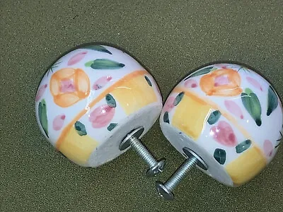 Vintage Set Of 2 Ceramic Handpainted Knobs For Kitchen Cabinets And Wardrobe PO • £10.46