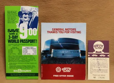 Walt Disney World EPCOT 1985 Parking Ticket World Of Motion 3-Day World Pass • $10