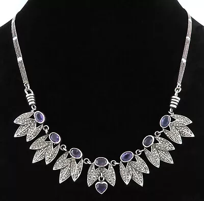 1920s - ANTIQUE ART DECO AMETHYSTS & MARCASITES STERLING SILVER NECKLACE W Heart • $139