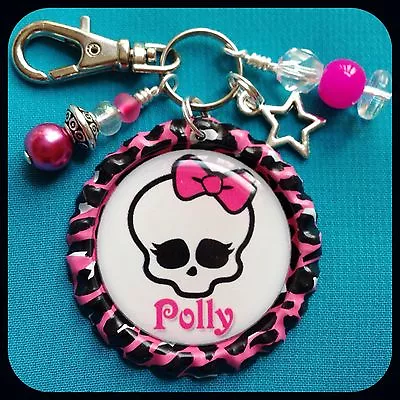 Personalized MONSTER HIGH Skull Bottle Cap Name Necklace Jewelry Zipper Pull • $6.95