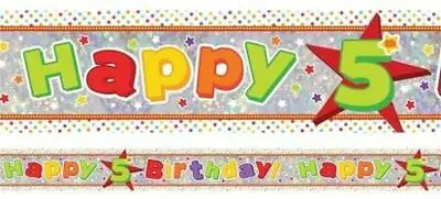 Colourful 5th Birthday Starry Foil Banner 2.7 Meter 9ft Amscan 9900017 • £2.69