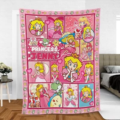 Personalized Super Mario Bros Princess Peach Fleece Blanket Princess Peach Mari • $35.99