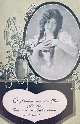 Rare Beautiful Antique 1900s German Wedding Poem Postcard Girl Mirror Bird • £4.62