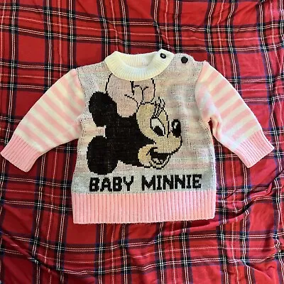 Vintage Disney Babies Baby Minnie Mouse Pullover Knit Sweater NB-6m • $12.99