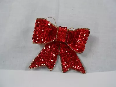 SILVESTRI Handcrafted Bow Red Sequin CHRISTMAS ORNAMENT 3.5  Vintage • $10