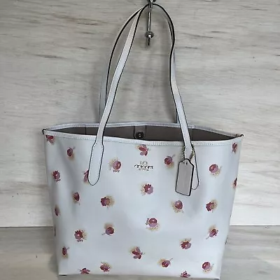 COACH City Tote Bag Canvas Leather Chalk Multi Poppy Floral Shoulder Bag C6431 • $69.99