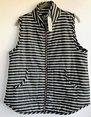 Mud Pie Striped Zip Front Vest Black & White Women's Size Small • $15