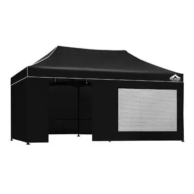 Instahut Gazebo Pop Up Marquee 3x6m Folding Wedding Tent Gazebos Shade Black • $269.56