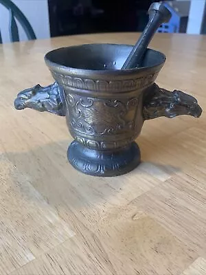 Vintage Brass Pharmacy Mortar & Pestle RVFOLAND MDCL 2 With Ornate Eagle Handles • $30