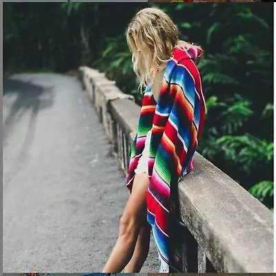 NEW Mexican Blanket Sarape Picnic Rug Throw Tablecloth Hot Rod For Yoga Party MX • £52.90